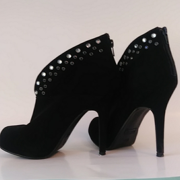 Madeline Girl Black Suede Booties with Rhinestones - Picture 6 of 8